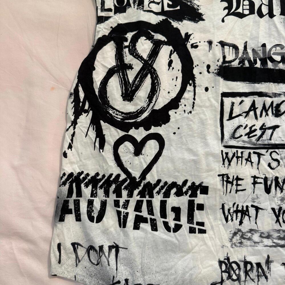Victoria's Secret BALMAIN Sleeveless Button Top Tank Tee Shirt Graffiti - Picture 6 of 7